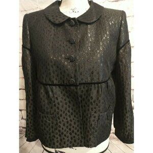 Anne Klein Womens Blazer size 6 Small  black linen silk metallic cropped Holiday